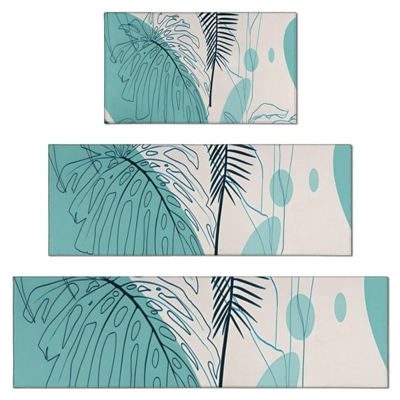 Blue Boho Plant Pattern Kitchen Rugs Sets Of 3,Kitchen Runner Rugs Non Skid Washable,Decorative Kitchen Floor Mats for Kitchen,Sink,Laundry,17"x30"+ 17"x47" + 17"x59"
