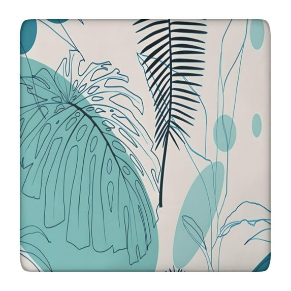 Blue Boho Plant Pattern Square Fitted Tablecloth with Elastic Edge,Square Table Cover,Washable Elastic Table Cover for Home Kitchen Party Decor 36"x36"