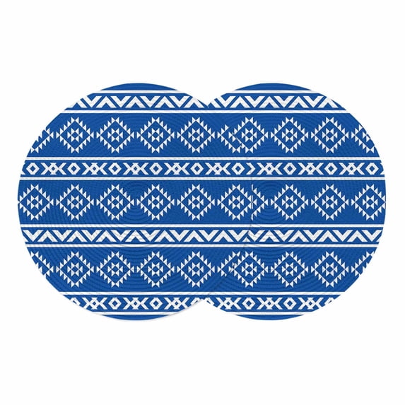 Blue Boho Round 13 Inch Placemats Set of 2, Abstract Geometric Bohemia Ethnic Striped HeatResistant Non Slip Place Mats for Dining Table, Wipeable Braided Kitchen Table Mats for Housewarming