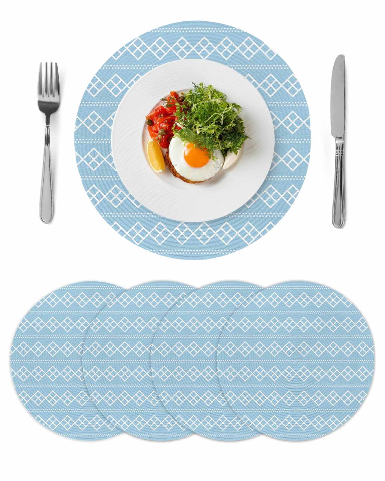 Blue Boho Round 13 Inch Placemats Set of 4, Vintage Ethnic Tribe ...