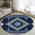 thumbnail image 1 of Blue Boho Round Area Rug 3 FT, Small Kitchen Bathroom Mats, Aztec Southwest Abstract Geometric Motifs Washable Indoor Outdoor Throw Runner Carpet Non-Shedding Doormat for Table Shower Sofa Entryway, 1 of 8
