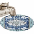 thumbnail image 1 of Blue Boho Round Area Rug 4ft, Farmhouse Bohemian Medallion Oriental Flower Washable Non-Slip Circle Rugs for Bedroom Living Room Kitchen, Soft Non Shedding Circle Carpet for Dining Room Dorm, 1 of 9