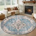 thumbnail image 1 of Blue Boho Round Area Rug 5 FT, Non Slip Bedroom Area Rug, Middle Century Abstract Art Western Geometric Washable Soft Circular Carpet Non-Shedding Floor Mat for Kitchen Dining Room Foyer Balcony Dorm, 1 of 9