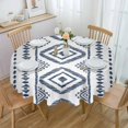 thumbnail image 1 of Blue Boho Round Tablecloth 60 Inch - Waterproof Fabric Table Cloth Protector, Modern Geometric Abstract Aesthetics Tablecloths Washable Table Cover for Kitchen Banquet Coffee Table Party, 1 of 6