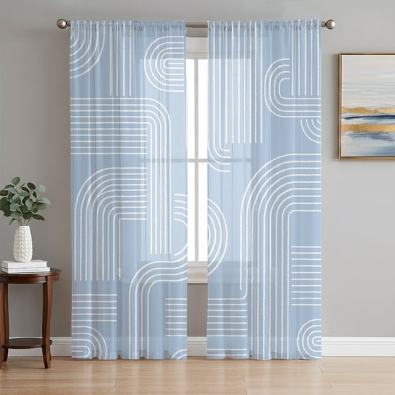 Blue Boho Sheer Curtains 72 Inch Length 2 Panels Set, Abstract Art ...