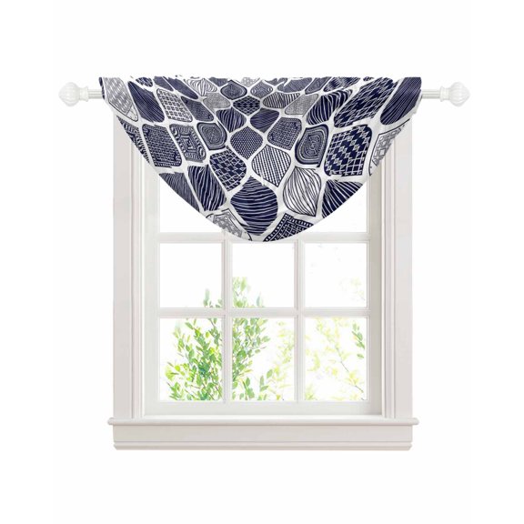 Blue Boho Sheer Waterfall Valance Curtains for Window, Vintage Country Ethnic Abstract Gingham Rod Pocket Sheer Topper Swag Curtains for Living Room, Kitchen 38.5"W x 47.2"L, 1 Panel