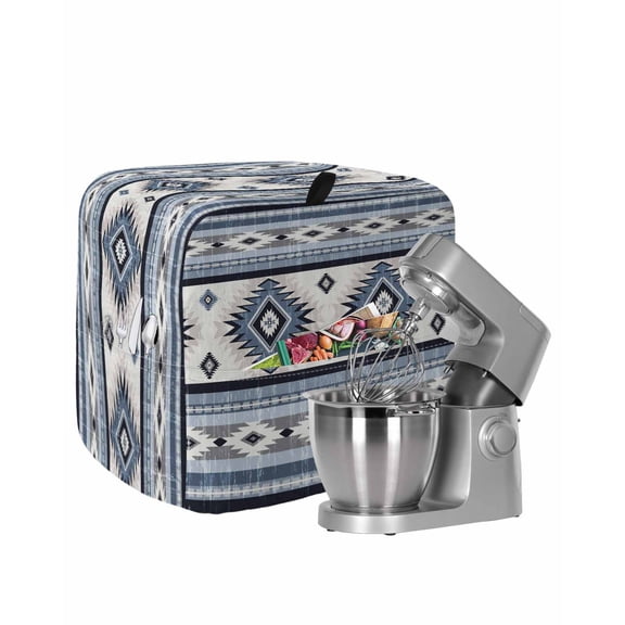 Blue Boho Stand Mixer Dust Cover with Storage Pocket & Handles, Southwestern Ethnic Aztec Retro Geometric Fits All Tilt Head & Bowl Lift Kitchen Appliance Cover Organizer Bag Accessories, 6-8 Quart