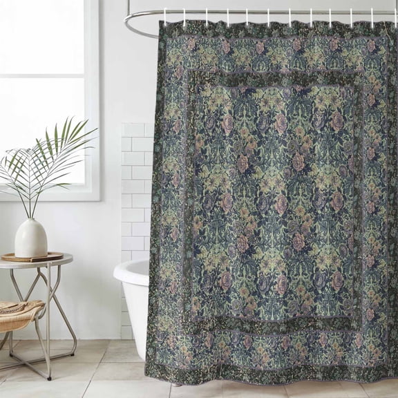 Blue Boho Standard Shower Curtain Set, Waterproof Shower Curtains for Bathroom, Vintage Ethnic Tribe Abstract Art Floral Washable Fabric Bath Curtain for Bathtub Decoration with Hooks 72x72 Inches