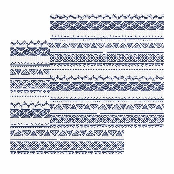 Blue Boho Stripes Kitchen Dish Towels for Drying Dishes Set of 2, Minimalist Geometric Tribal Ethnic Waffle Weave Microfiber Hand Tea Bathroom Towels Quick Dry & Absorbent Towel 12x12