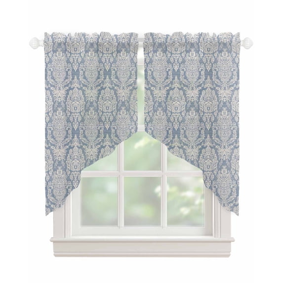 Blue Boho Swag Valances for Windows, Vintage Mexican Ethnic Floral Southwestern Rod Pocket Sheer Valances for Small Windows, Swag Toppers Light Filtering for Kitchen Living Room 2 Panels 36''x36''