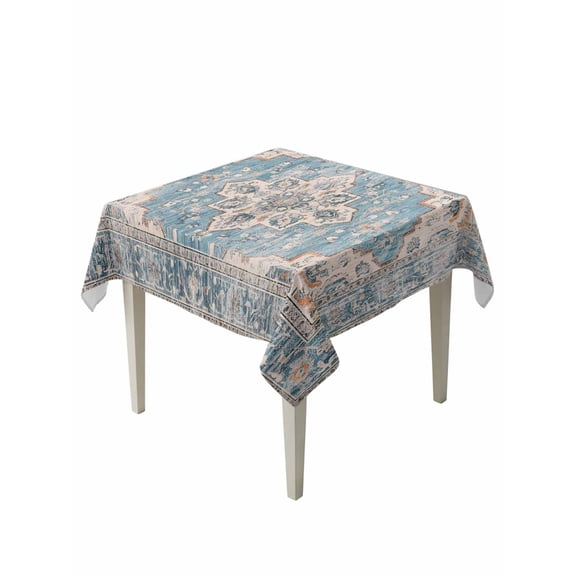 Blue Boho Table Cloth 54x54 Inch Square, Oriental Medallion Retro Distressed Bohemian Waterproof Tablecloth Washable Table Cover for Party Picnic Dinner Decor
