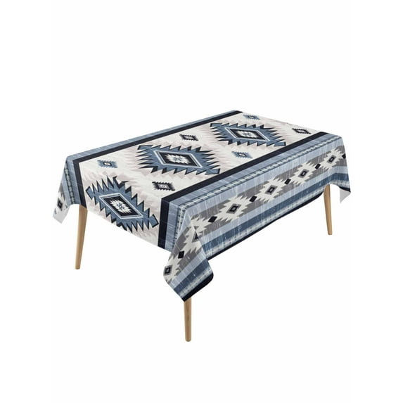 Blue Boho Table Cloth, Southwestern Ethnic Aztec Retro Geometric Waterproof Tablecloth for Rectangle Tables, Reusable Washable Fabric Table Cover for Restaurant Kitchen Dining Tables 54"x108"