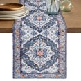 thumbnail image 1 of Blue Boho Table Runner 120 Inches Long, Ethnic Geometric Middle Century Art Cotton Linen Table Runners Dresser Scarves, Decorative Fabric Tabletop Scarf Furniture Cover for Home Dinner Party 13"x120", 1 of 9