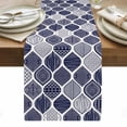 thumbnail image 1 of Blue Boho Table Runner - 48 Inch Long, Kitchen Dining Table Runner Dresser Scarves, Vintage Country Ethnic Abstract Gingham Farmhouse Decor for Coffee Tables Wedding Party Banquet, 1 of 8