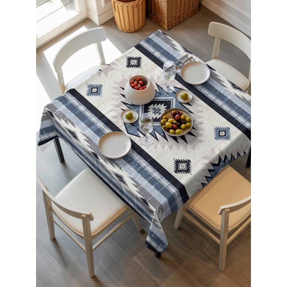 Blue Boho Tablecloth Square Table Cloth 60x60,Waterproof Outdoor Table Cloth Covers Decorative Table Protector,Southwestern Ethnic Aztec Retro Geometric Washable Table Cover for Kitchen Dinning Party
