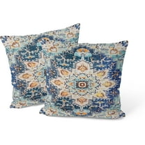 Blue Boho Throw Pillow Covers 16"x16" Velvet Bohemian Vintage Ethnic Medallion Floral Pattern Decorative Pillow Cases Boho Cushion Covers for Couch Living Room Farmhouse Sofa Bed Home Decor 2Pcs