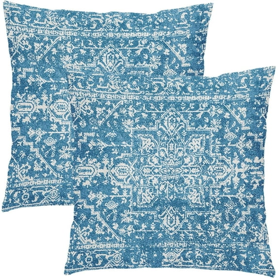 Blue Boho Throw Pillow Covers 20x20 Inch Bohemian Carpet Ethnic Decorative Square Pillow Cases Bohemian Carpet Ethnic Cushion Covers Farmhouse Home Decor for Sofa Couch Outdoor Set of 2