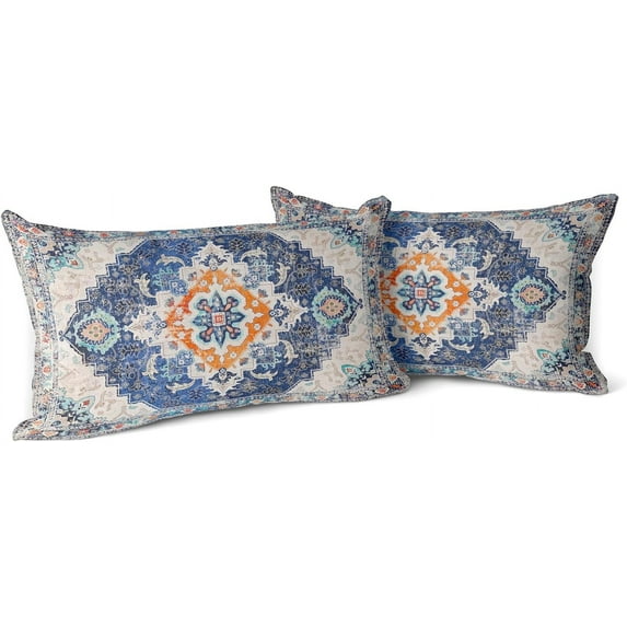 Blue Boho Throw Pillow Covers Set of 2 Monaco Rug Persian Carpet Double Sided Pattern Cotton Soft Pillow Case Cushion Cover Pillowcase for Garden Couch Sofa Bed Decorative 12x20 inch