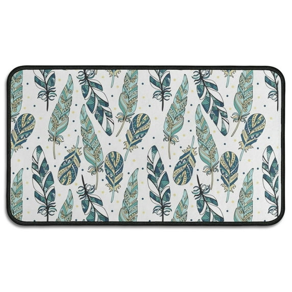 Blue Boho Tribal Feathers Pattern Door Rugs,Washable Non Slip Door Mats Indoor,Decorative Door Mats,Entry Mat Indoor for Entrance,Bedroom,Kitchen,Bathroom,30"x17"