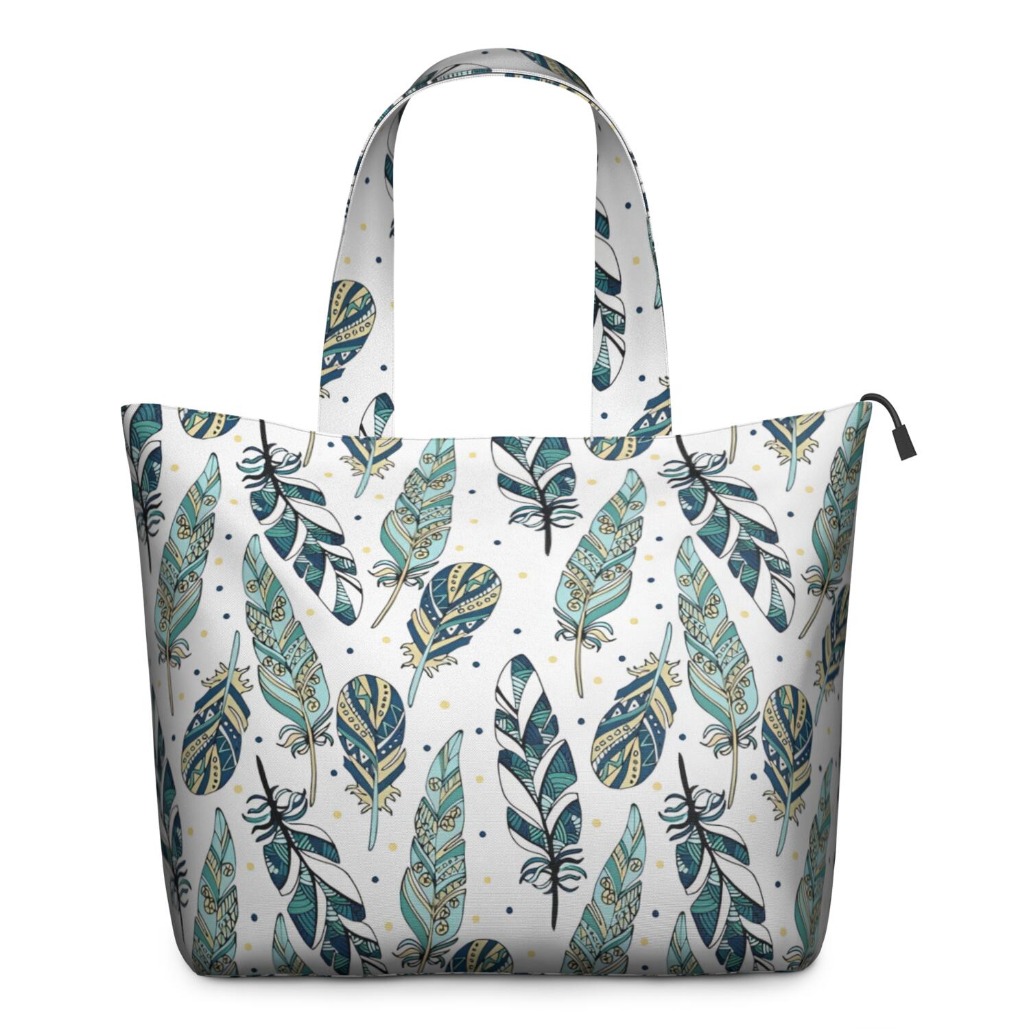 Blue Boho Tribal Feathers Pattern Travel Tote Bags for Women Carry On,Large Weekender Bags for Women Travel,Multi Functional Duffle Bag for Work,Shopping,Sports