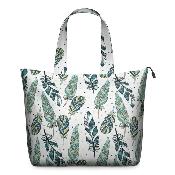 Blue Boho Tribal Feathers Pattern Travel Tote Bags for Women Carry On,Large Weekender Bags for Women Travel,Multi Functional Duffle Bag for Work,Shopping,Sports