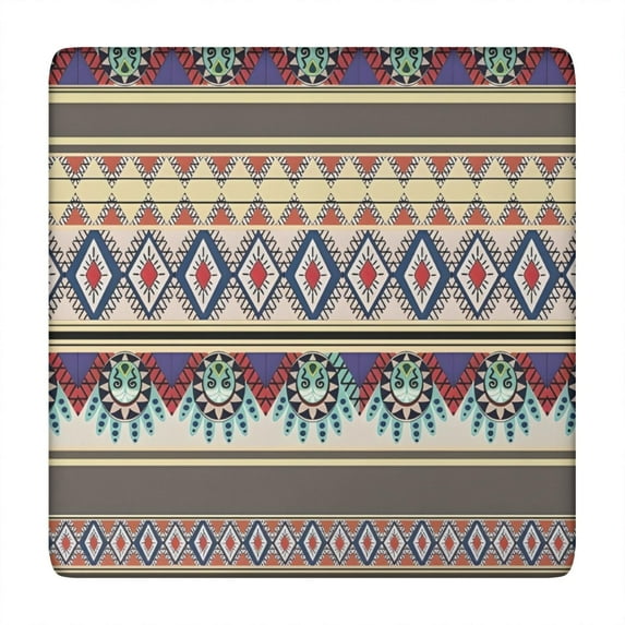 Blue Boho Tribal Masks and Diamonds Pattern Square Fitted Tablecloth with Elastic Edge,Square Table Cover,Washable Elastic Table Cover for Home Kitchen Party Decor 34"x34"