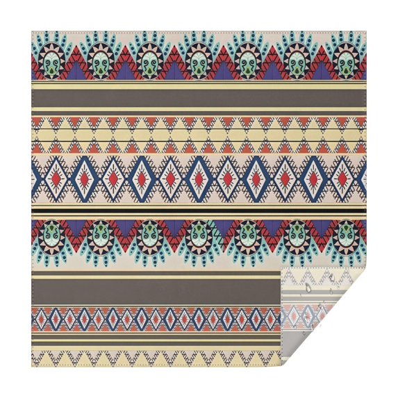 Blue Boho Tribal Masks and Diamonds Pattern Square Tablecloth,Waterproof Square Table Cover,Wipeable Spillproof Washable Table Cover for Home Kitchen Party Decor 52"x52"(132x132cm)