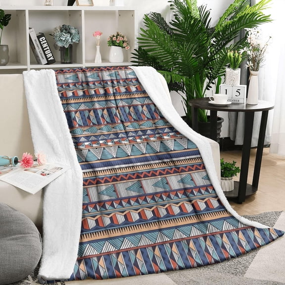 Blue Boho Tribal Triangles and Arrows Pattern Blanket,Comfortable Soft Flannel Throw Blanket,All Season,Warm Lightweight Blankets for Sofa Bed Couch Living Room Chair,50"x60"