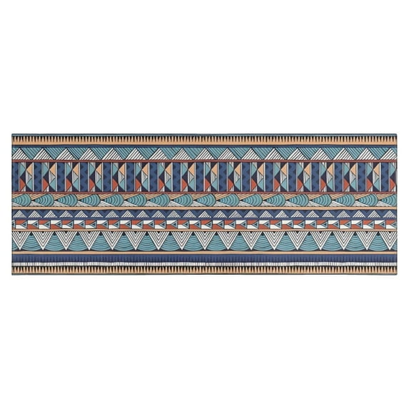 Blue Boho Tribal Triangles and Arrows Pattern Kitchen Rug Mat,Kitchen Runner Rugs Non Skid Washable,Decorative Kitchen Floor Mats for Kitchen,Sink,Laundry,17"X47"