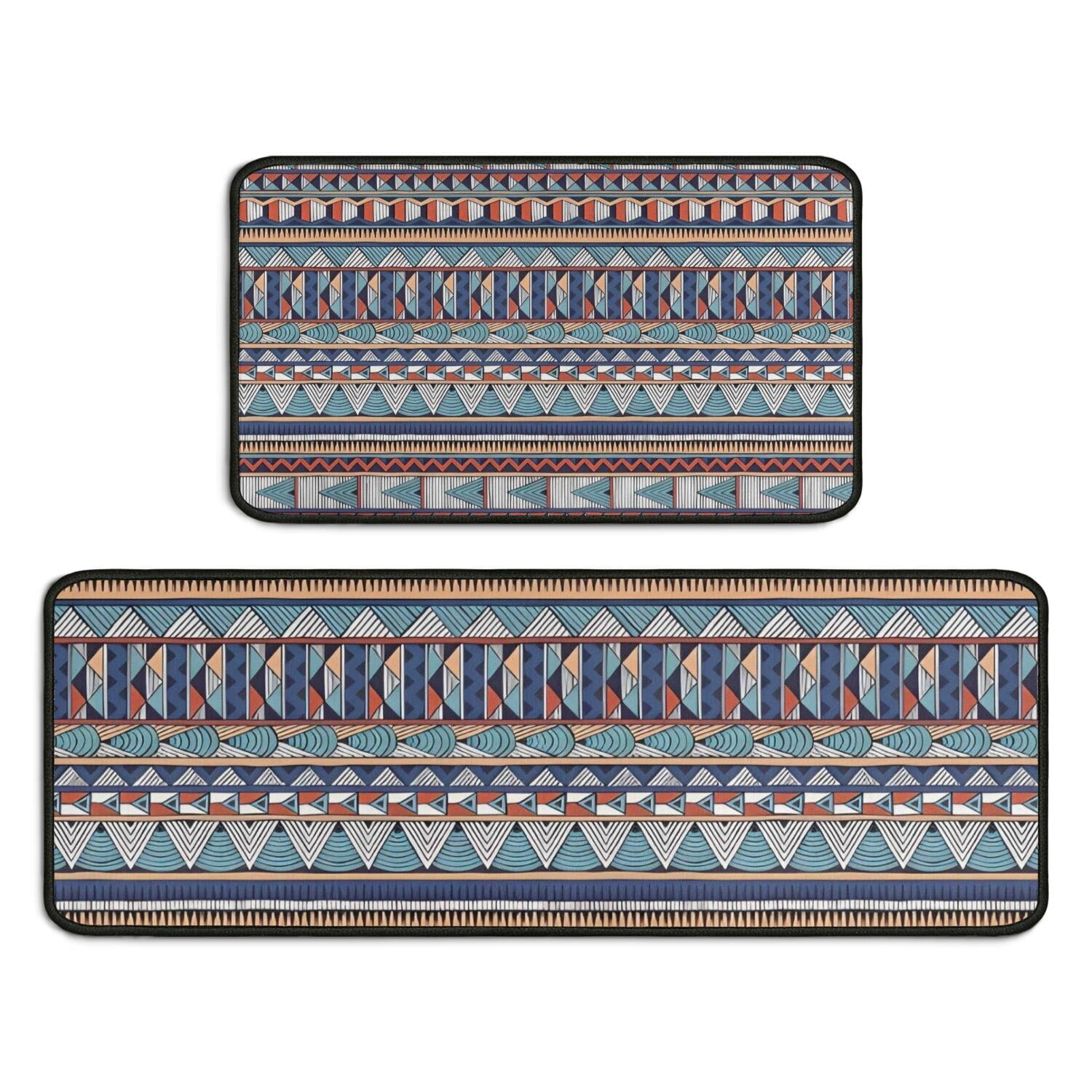 Blue Boho Tribal Triangles and Arrows Pattern Kitchen Rugs Sets Of 2 ...