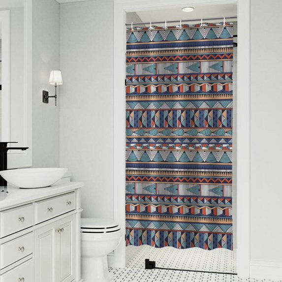 Blue Boho Tribal Triangles and Arrows Pattern Shower Curtain 36"x72" ,Bathroom Decorative Shower Curtains Set with 12 Hooks,Modern Waterproof Washable Shower Curtain