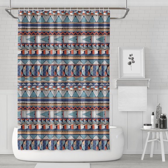 Blue Boho Tribal Triangles and Arrows Pattern Shower Curtain 72"x72" ,Bathroom Decorative Shower Curtains Set with 12 Hooks,Modern Waterproof Washable Shower Curtain
