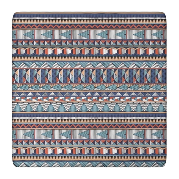 Blue Boho Tribal Triangles and Arrows Pattern Square Fitted Tablecloth with Elastic Edge,Square Table Cover,Washable Elastic Table Cover for Home Kitchen Party Decor 36"x36"