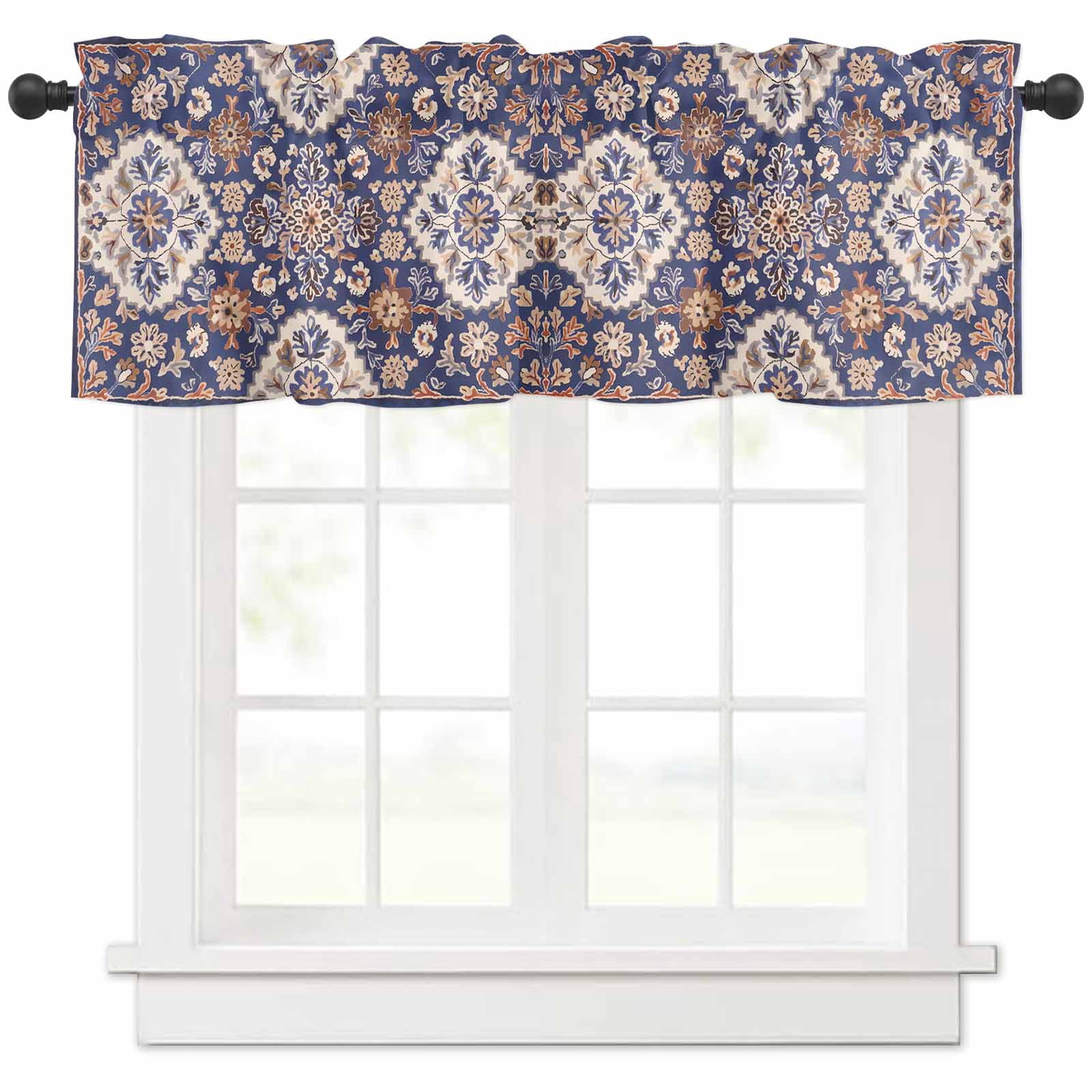 Blue Boho Valances for Windows Farmhouse Kitchen Curtains Valances Rod ...