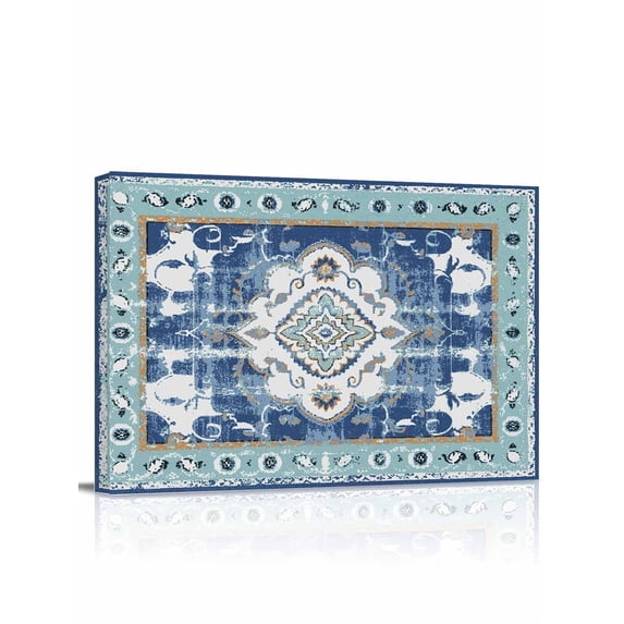 Blue Boho Wall Art for Living Room,Canvas Picture Wall Decor for Bathroom Bedroom,Farmhouse Bohemian Medallion Oriental Flower Painting Artwork for Office Kitchen Hallway Dining Room Decor 12"x16"