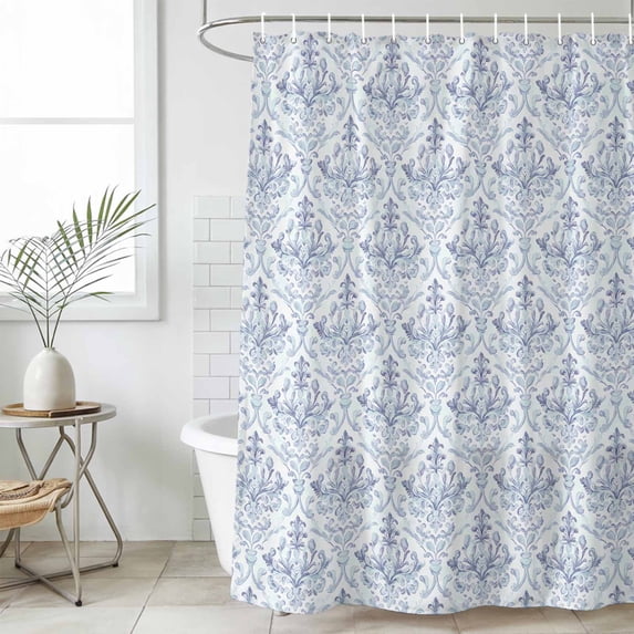 Blue Boho Waterproof Fabric Shower Curtain,Middle Century Traditional Floral Pattern Waterproof Fabric Shower Curtain for Bathroom Curtains Bathtubs Hotel Shower Curtains with 12 Hooks Standard 72x72