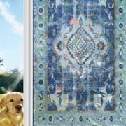 Blue Boho Window Privacy Film Stain Glass,Reusable Decorative Rainbow Window Film,Farmhouse Bohemian Medallion Oriental Flower Static Cling Sun Blocking Stickers Decals Covers 17.7" x 39.3" 2pcs