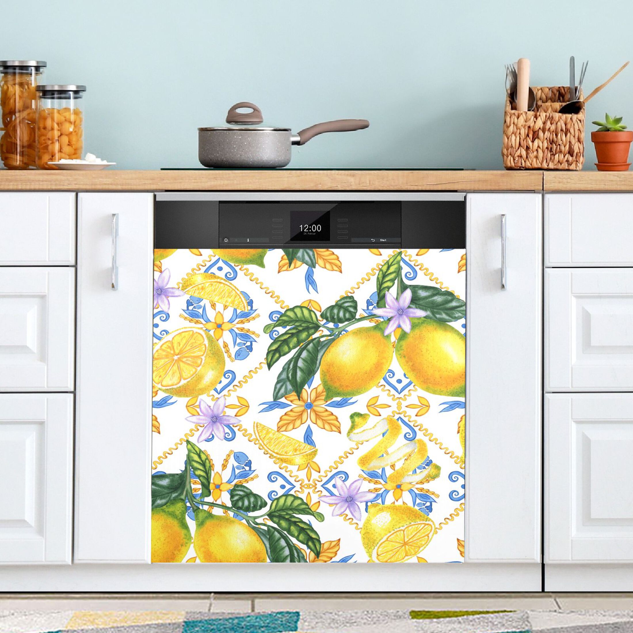 Blue Boho and Yellow Lemons Dishwasher Cover
