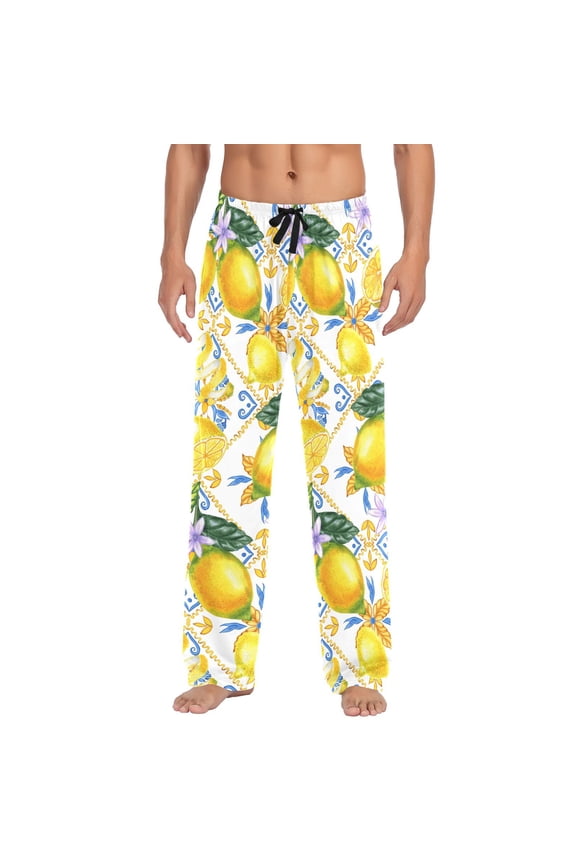 Blue Boho and Yellow Lemons joogoo Men's Pajama Pants Cotton Long Sleepwear Lounge Pants M