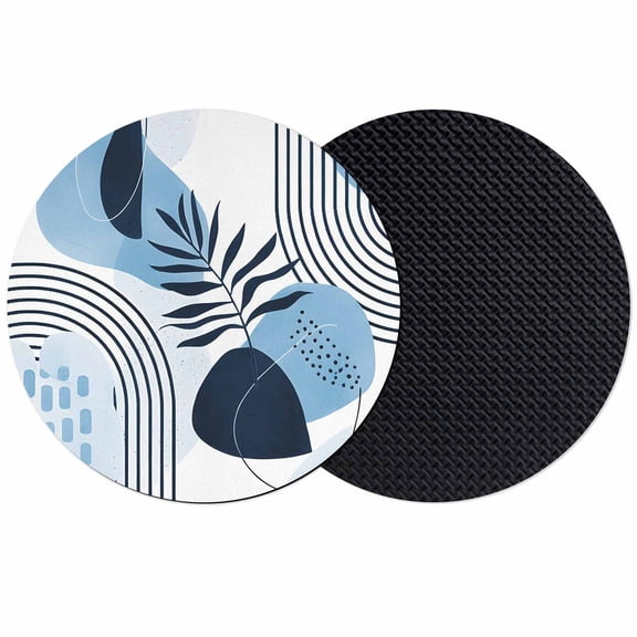 Blue Bohogeometric Coasters Set of 2, Absorbent Coasters for Drinks, Bohemia Ethnic Abstract Lines Leaf Coaster for Desk Coffee Table Protection, Home Decor House Warming Gifts 4"