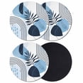 thumbnail image 1 of Blue Bohogeometric Coasters Set of 4, Absorbent Coasters for Drinks, Bohemia Ethnic Abstract Lines Leaf Coaster for Desk Coffee Table Protection, Home Decor House Warming Gifts 4", 1 of 8