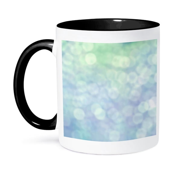 3dRose, Blue bokeh - blurry magical photography texture pretty girly magical teal turquoise sparkly lights , 11oz Two-Tone Black Mug
