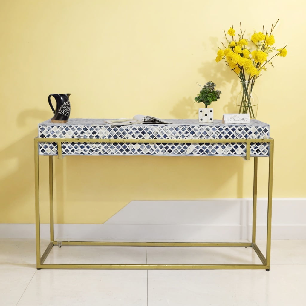 Blue Bone Inlay Cube Pattern Console Table, featuring Brass Frame Legs ...
