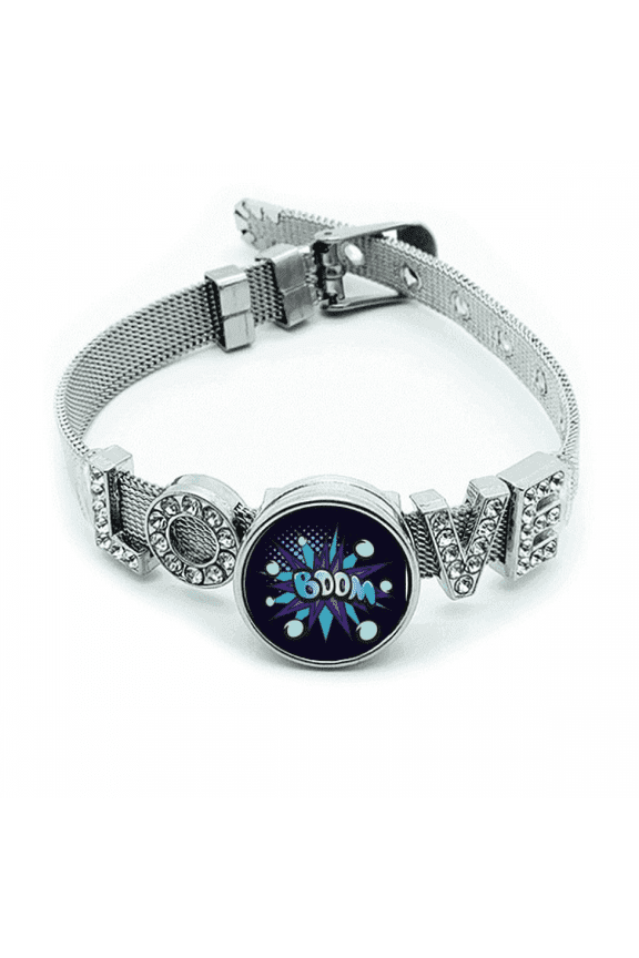Blue Boom Bubble Art Deco Fashion Bracelet Wristband Crystal Love Adjustable Bangle