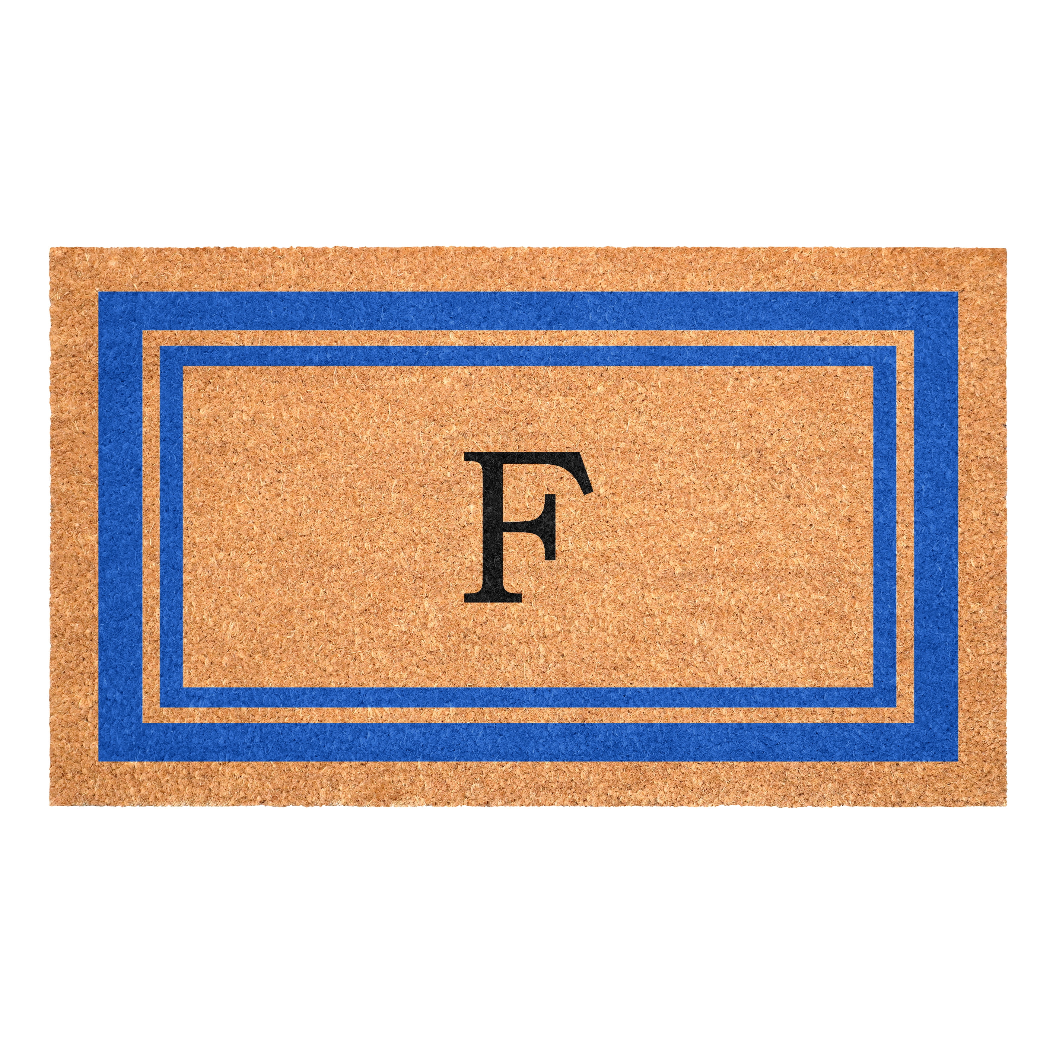 Blue Border Monogram Doormat (Letter F)