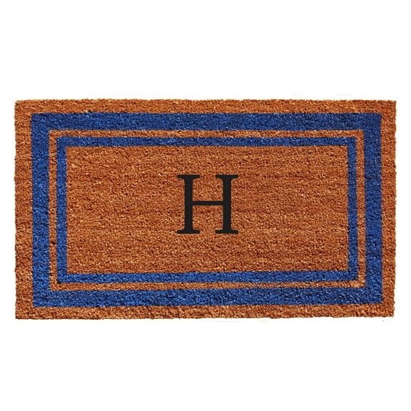 Blue Border Monogram Doormat (Letter H)