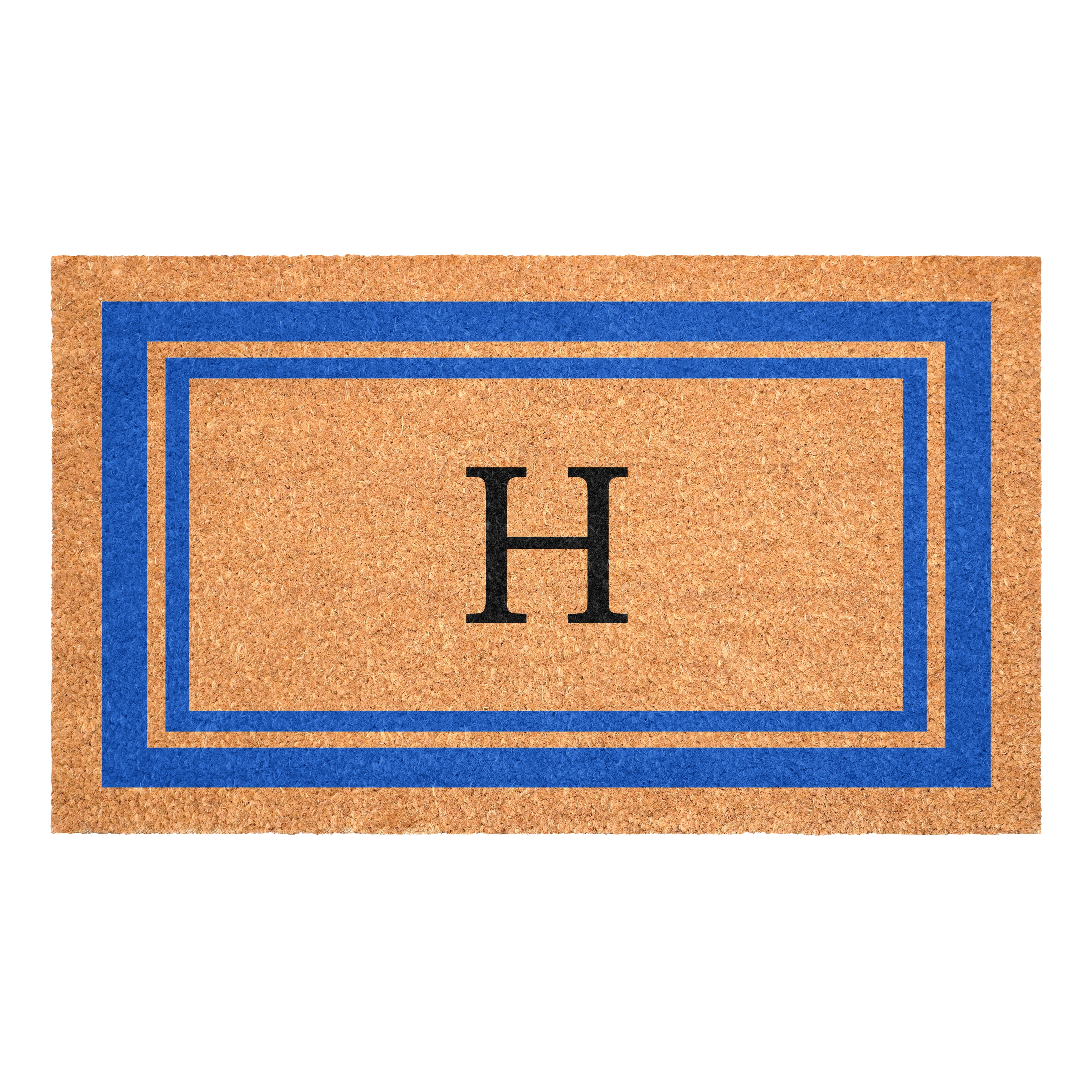 Blue Border Monogram Doormat (Letter H)
