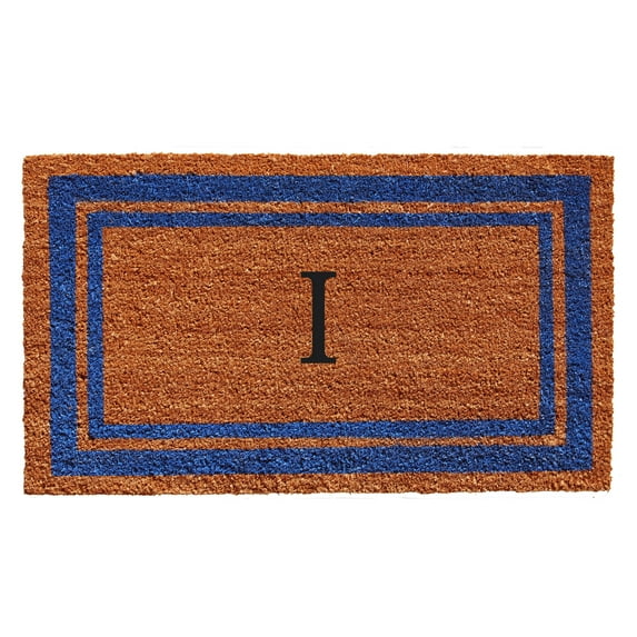 Blue Border Monogram Doormat (Letter I)