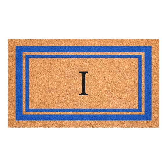Blue Border Monogram Doormat (Letter I)