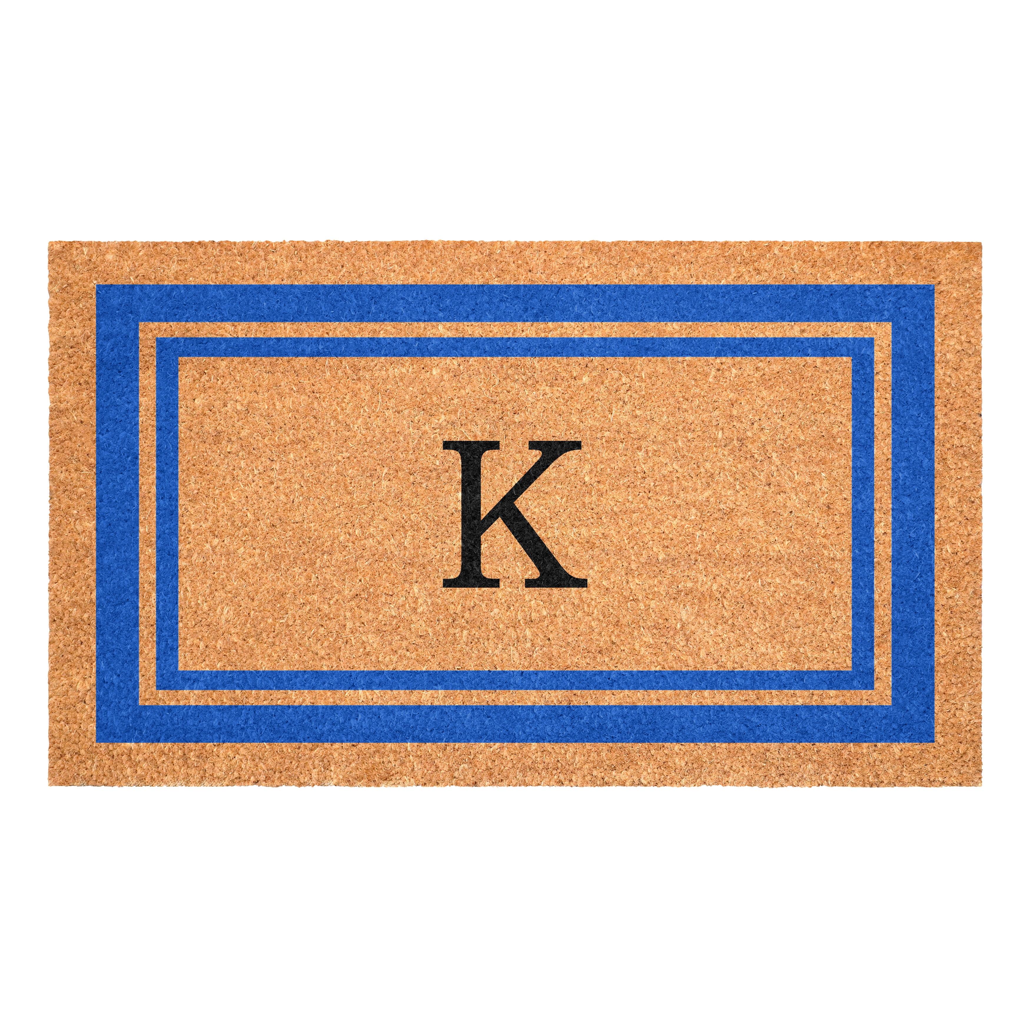Blue Border Monogram Doormat (Letter K)